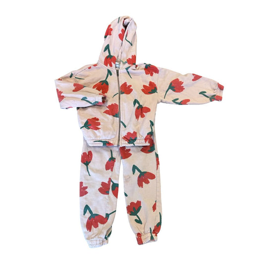 Bobo Choses Dusty Rose Sweatsuit with Flowers, 6-7 years