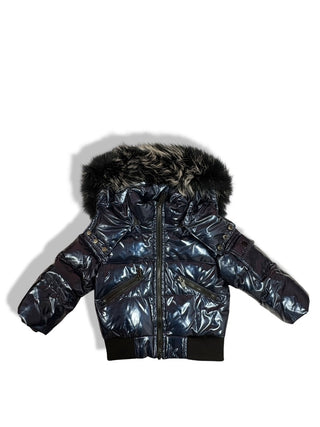 Ascollection Shiny Blue Puffer Jacket with fur, 2 years