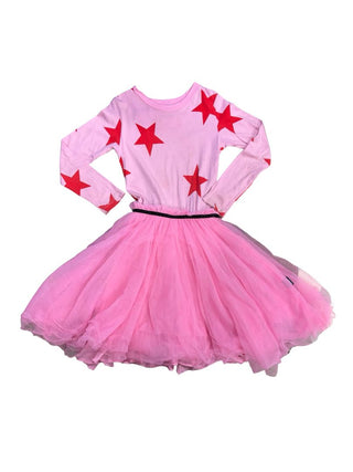 Nununu Pink Tulle Combination Dress with Red Stars, 6-7 years