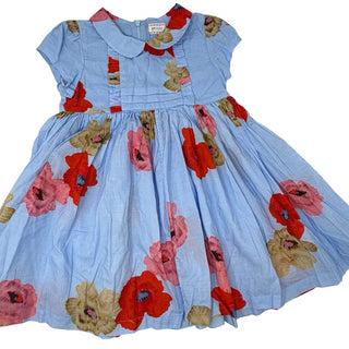 Morley Floral collared blue dress, 4-6 years