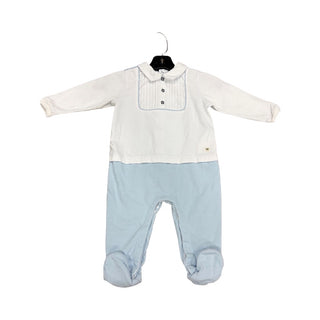 Armani Blue/white sleeper w/pin tuck top and buttons, 12 months