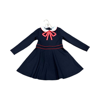Jacadi Paris long sleeve navy dress w/peter pan collar/bow, 5 years
