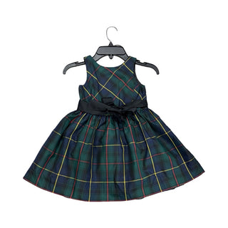 Ralph Lauren Dark green multi-tartan fit&flare dress w/black bow sash, 4 years