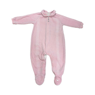 Armani Pink velour sleeper w/vertical braided knit-effect trim on front, 6 months