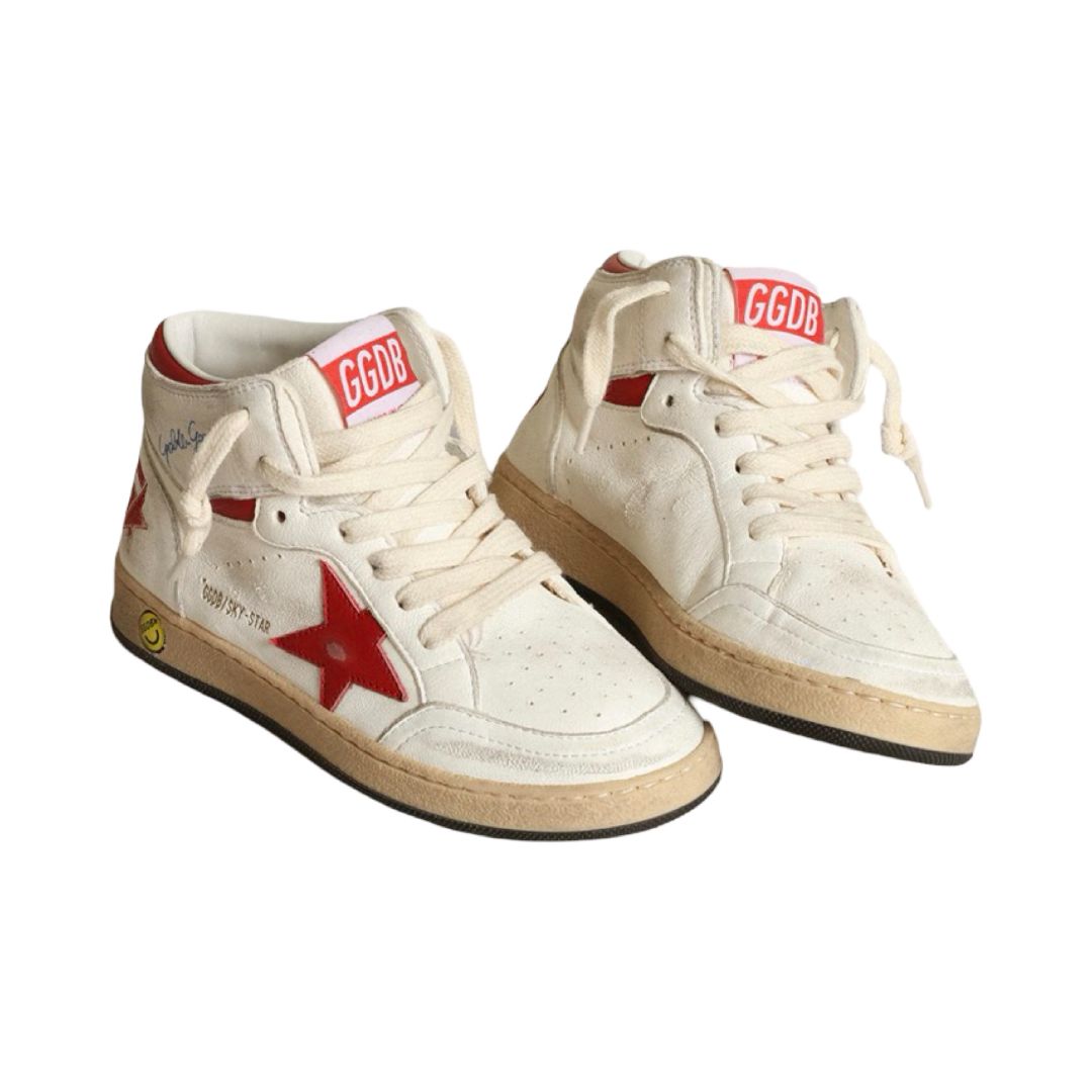 Golden Goose Young Sky-Star in white nappa with red star and heel tab, Euro 31 big kid