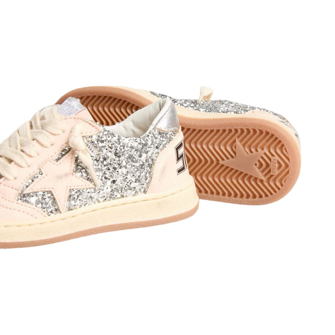 Golden Goose Ball star silver glitter light pink leather sneakers, Euro 32 big kid