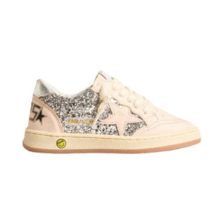Golden Goose Ball star silver glitter light pink leather sneakers, Euro 32 big kid