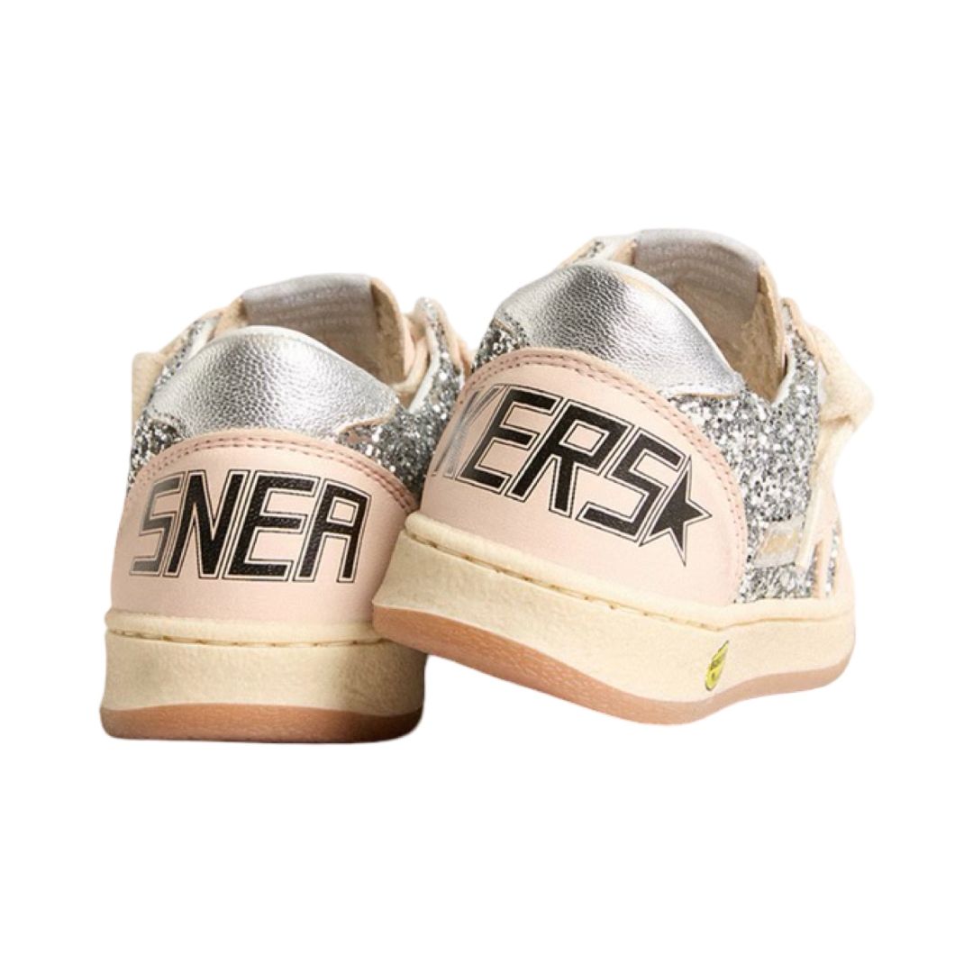 Golden Goose Ball star silver glitter light pink leather sneakers, Euro 32 big kid