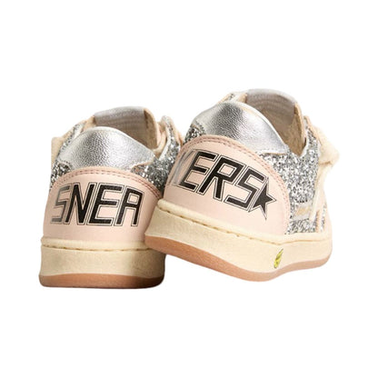 Golden Goose Ball star silver glitter light pink leather sneakers, Euro 32 big kid