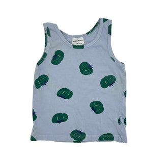 Bobo Choses blue w/green fruit tank top w/some stains, 6-7 years