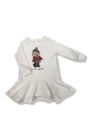 Polo Ralph Lauren White long sleeve dress with logo, 12 months