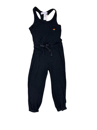 Spiritual Gangster Black Ribbed Jumpsuit with Heart Patch , 4 years