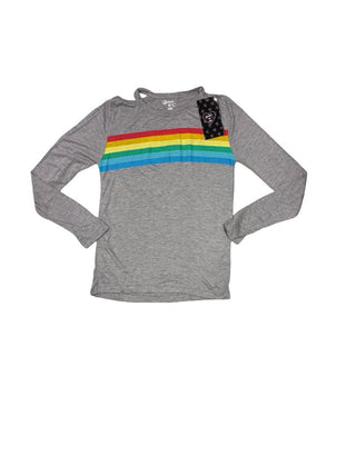 Flowers by Zoe Grey Longsleeve Tee with Shoulder Detail and Rainbow Stripe - New With Tags, small