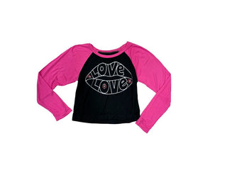 Flowers by Zoe Pink and Black Crop Baseball Tee with "Love" and Gems, 6 years