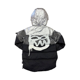Nununu Metallic colour block puffer coat w/face in back, 8-9 years