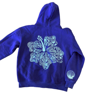 Pink Palm Puff Blue Hoodie, Small