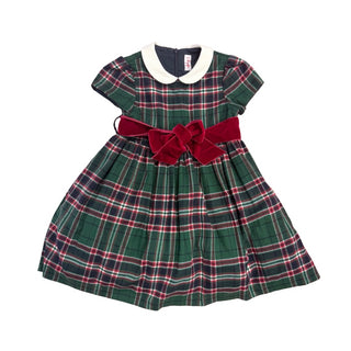 Il Gufo Green, red, navy plaid dress, 4 years