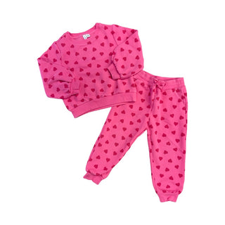 Janie & Jack Hot pink sweat suit with hearts, 4 years