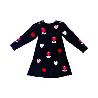 Jacadi Navy dress with tulips&hearts, 4 years