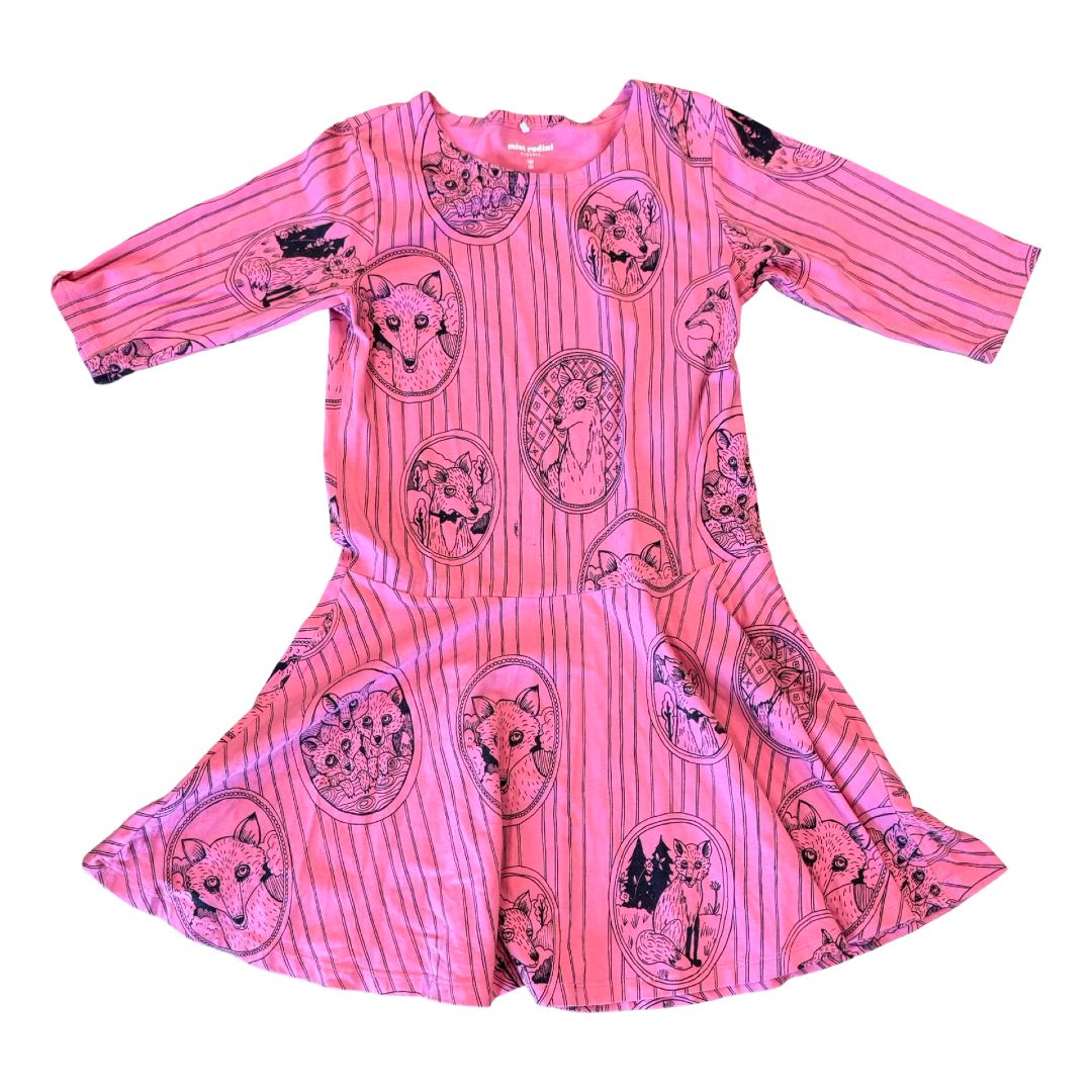 Mini Rodini pink w/fox dress, 8-9 years