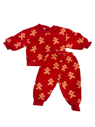 Miniolie red gingerbread man sweat set, 2-3 T