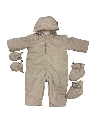 Bonpoint Khaki Coloured Snowsuit with Detachable Booties and Mittens, 18 mnoths