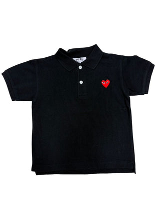 Comme des Garçons Black Polo with Red Heart Patch, 6 years