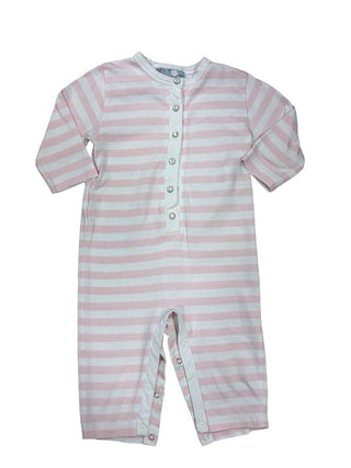 Agnes B Pink and White Striped Pearl Snap Jumpsuit, 1 year