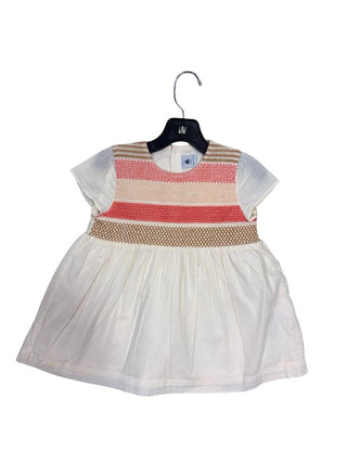 Petit Bateau Cream Dress with Pink and Brown Smocking, 18 months
