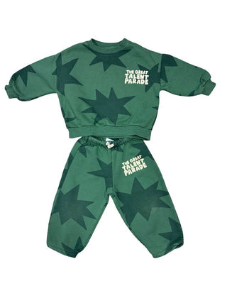 Zara green sweat suit with stars and graphic, 3 years