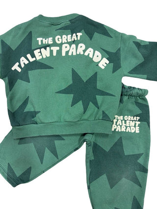 Zara green sweat suit with stars and graphic, 3 years
