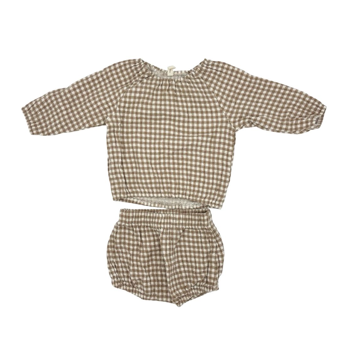 Quincy Mae brown gingham set, 3-6 months