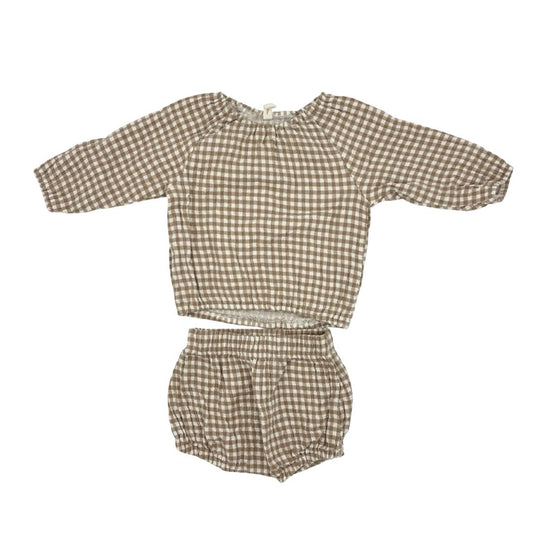 Quincy Mae brown gingham set, 3-6 months