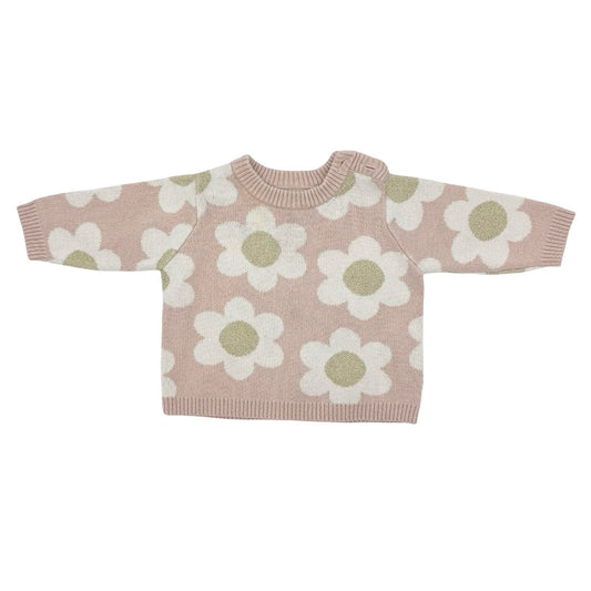 Hux pink flower sweater, 6-12 months