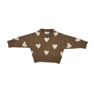 Rylee + Cru brown w/cream hearts sweater, 3-6 months
