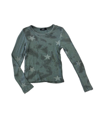 Flowers by Zoe Waffle Knit Grey Longsleeve with Stars, youth medium