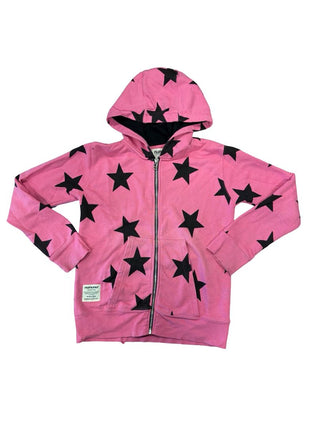 Nununu Pink and Black Star Zip up Hoodie, 8-9 years