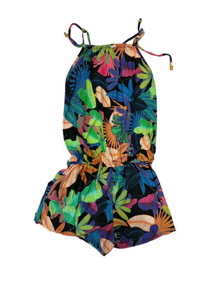 PilyQ Tropical Leaf Print Romper, 6-8 years