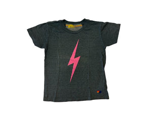 Aviator Nation Charcoal Tee with Pink Lightning Bolt - Small hole, reflected in price, 8 years