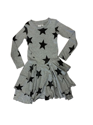 Nununu Grey and Black Star Dress, 6-7 years