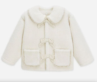 Rylee + Cru Rylee + Cru Shearling Jacket with Collar and Bow Details, 6-7 years