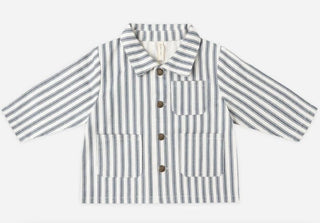 Quincy Mae Ecru and Blue Stripe Work Jacket, 12-18 months