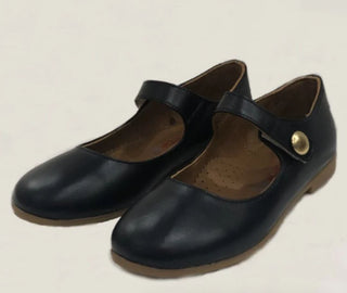 Nubebe Leather Mary Jane Velcro Shoe, Navy with Gold - New in box, 34 EU