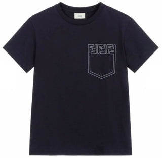 Fendi Navy Blue Tee with Logo Pocket Stitiching, 12 years