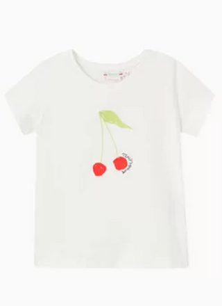 Bonpoint White Tee with Cherry Embroidery, 12 years