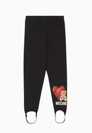 Moschino Black Stirrup Leggings with Bear Graphic, 8 years