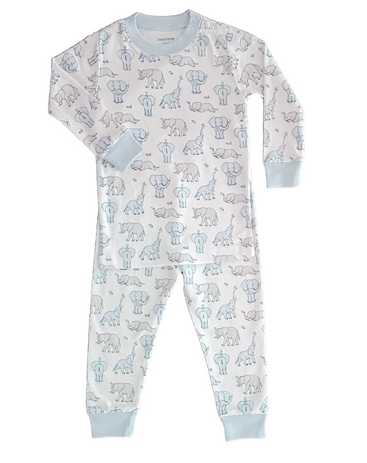 Noomie Blue Elephants Long Sleeve Pajama Set