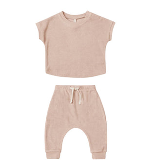 Quincy Mae Terry tee + pant set petal, 12-18 months
