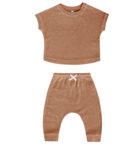 Quincy Mae Terry tee + pant set terracotta, 18-24 months