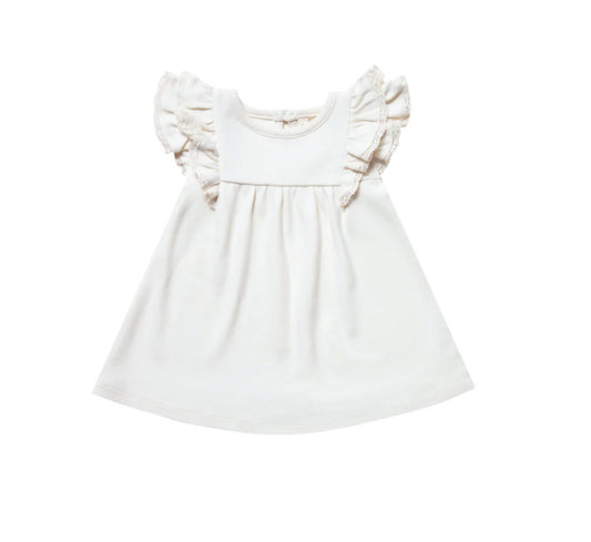 Quincy Mae organic flutter dress ivory, 0-3 months